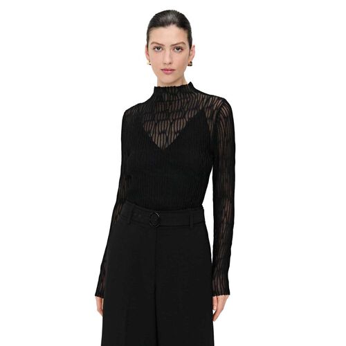 Veronika Maine Sheer Wave Funnel Neck Knit